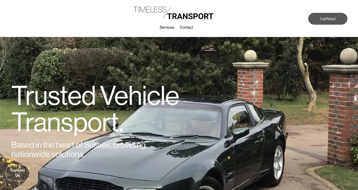 The old Timeless Transport home page, a white two page template